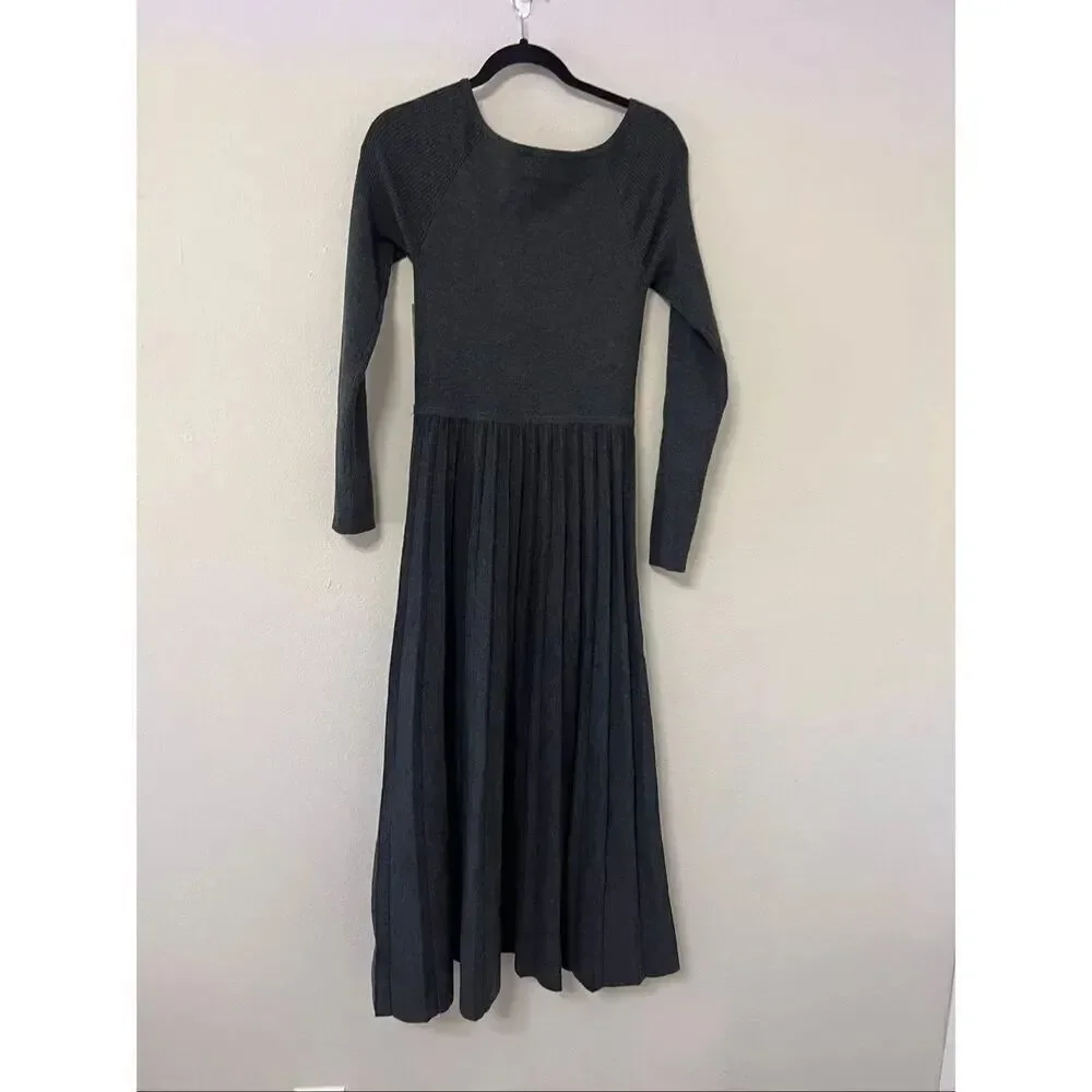 La Ligne Womens Gray Merino Wool Blend Long Sleeve Pleated Dress Medium NWOT